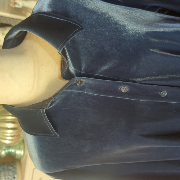 Soft Surroundings Royal Blue Velvet Button Down  Long Tunic Cozy Shirt Sz L - Picture 4 of 7